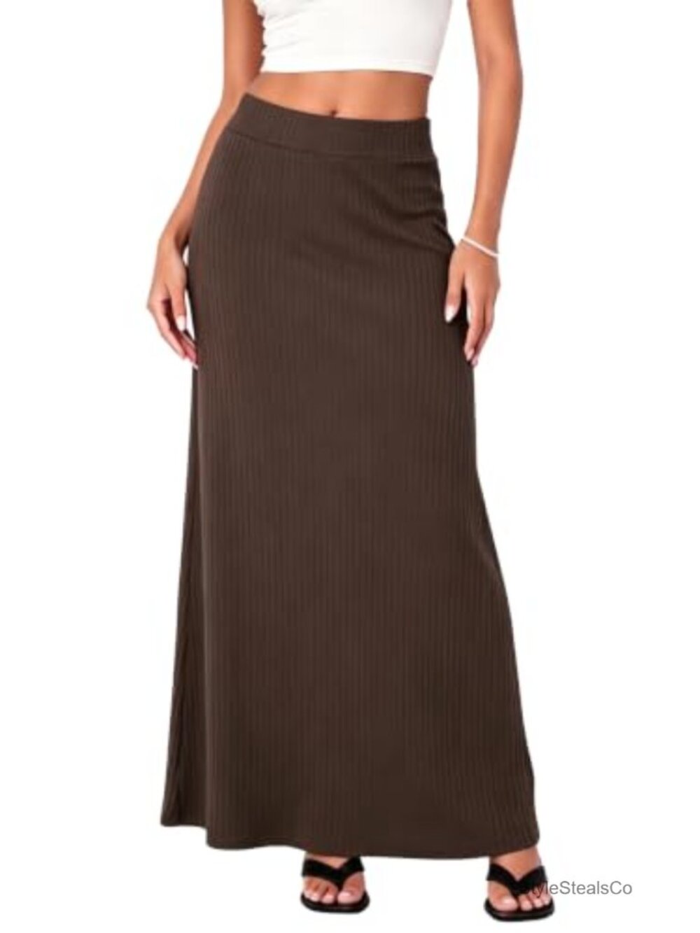 Ribbed Knit High Waist Maxi Skirt Comfy Long Skirt